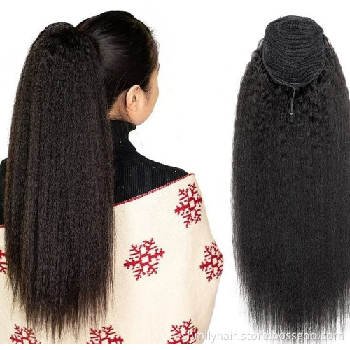 Brazilian Kinky Curly Straight Human Hair Drawstring Ponytail Clip In Hair Extensions Natural Color Puff Ponytail Products